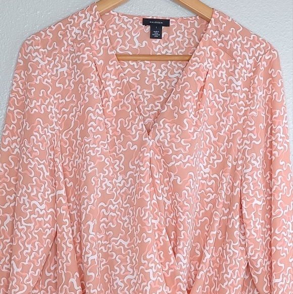 Halogen Abstract Print Sz 1X Wrap Long Sleeve Blouse - Picture 3 of 16